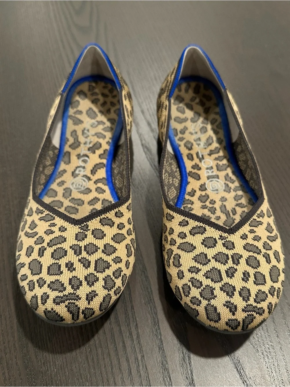 Leopard Print Women's Ballet Flats with Blue Trim